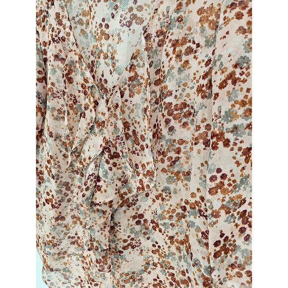 Elle Women's Multicolor Long Sleeve V-neck Ruffle Rounded Hem Top Size M - Picture 2 of 4